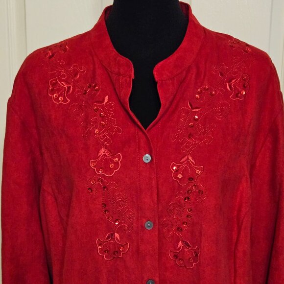 NEW RED Bling Top w Sequence n Embroidery Plus Size 3X - Picture 4 of 10
